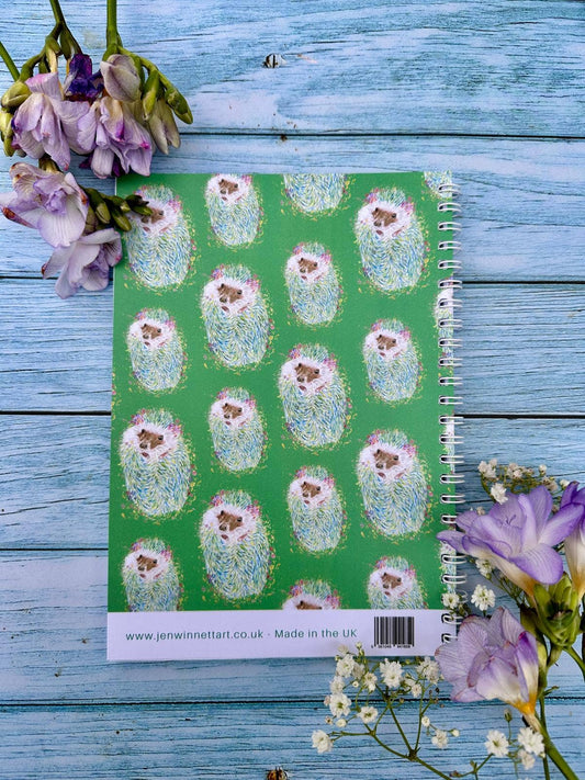 Jen Winnett Eco Artist - Hedgehog Lined Eco Friendly A5 Notebook UK Made Cute Notepad