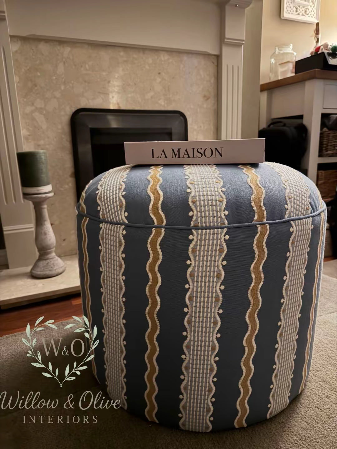 The Paddington Round Footstool / Pouffe in Ticking Stripe