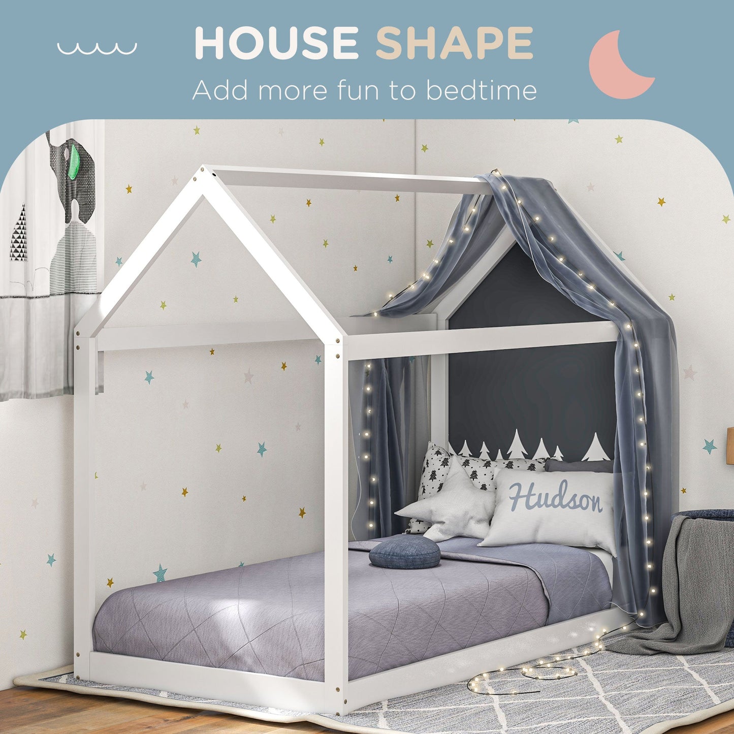 Single House-Shaped Wooden Bed Frame for 90 x 190 cm Mattress - White-3