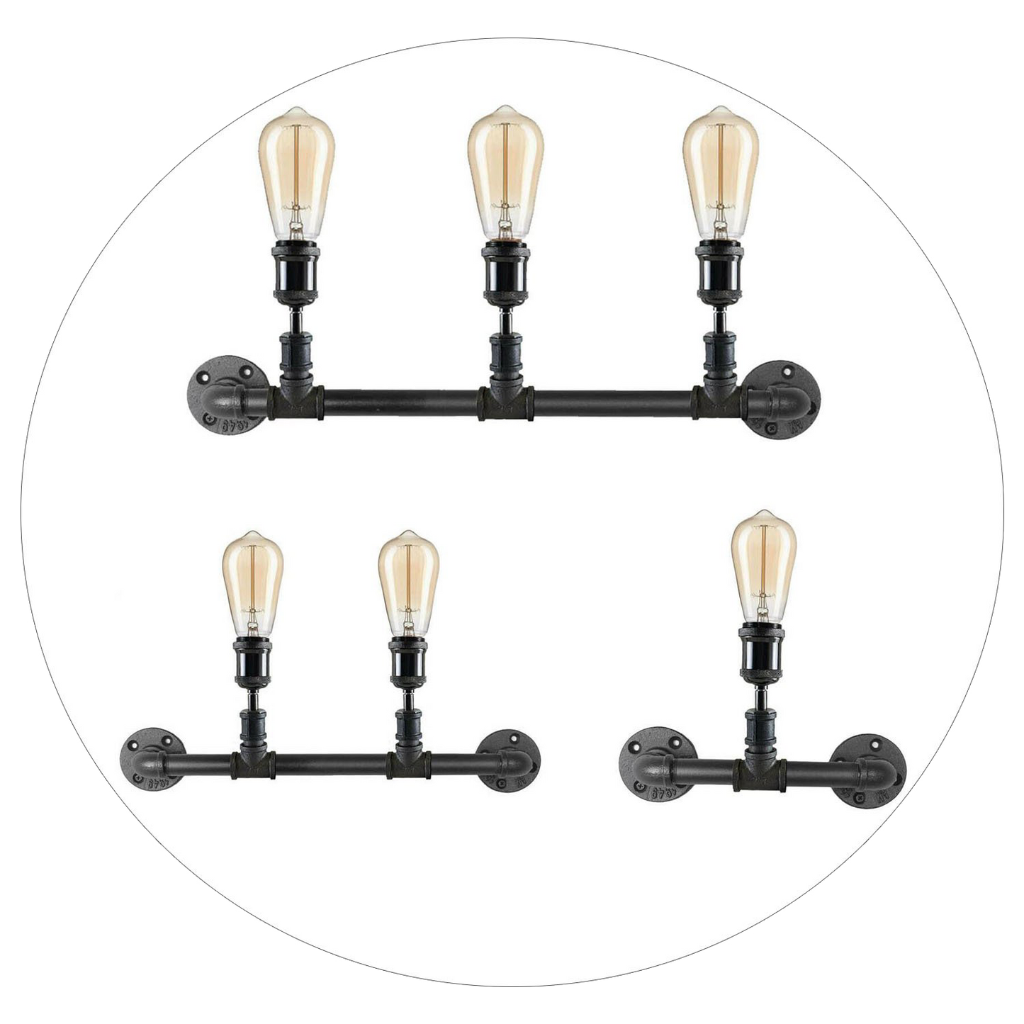 Vintage Industrial Pipe Light Rustic Wall Steampunk Metal Wall Light kits~1243-1