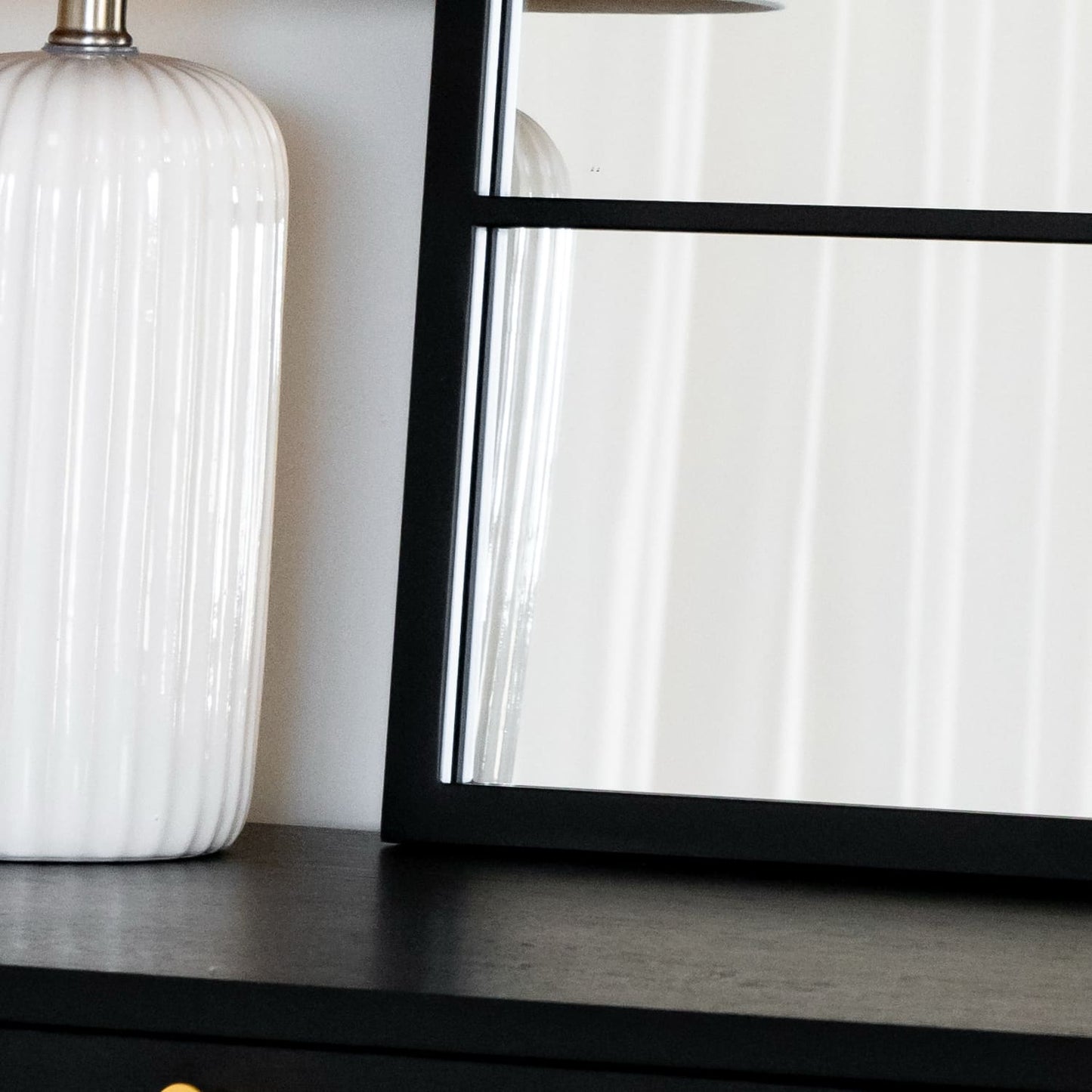 Kyō - Black Metal Rectangle Lattice Window Mirror - 120cm x 95cm-2