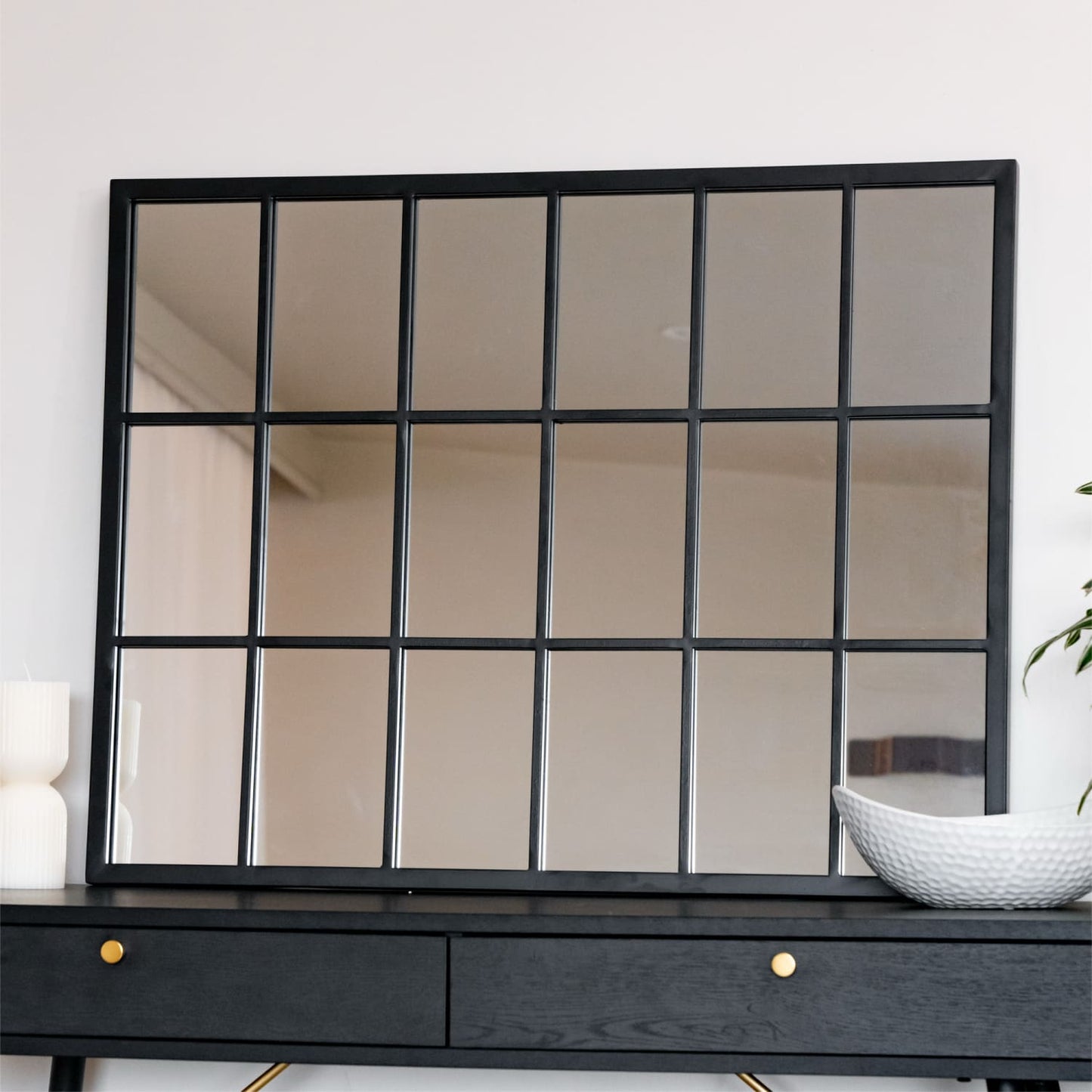 Kyō - Black Metal Rectangle Lattice Window Mirror - 90cm x 70cm-2