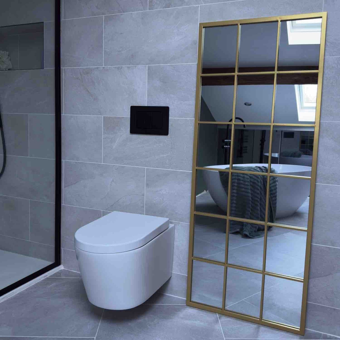 Kyō - Full Length Gold Metal Rectangle Lattice Grid Mirror - 150cm x 60cm-3
