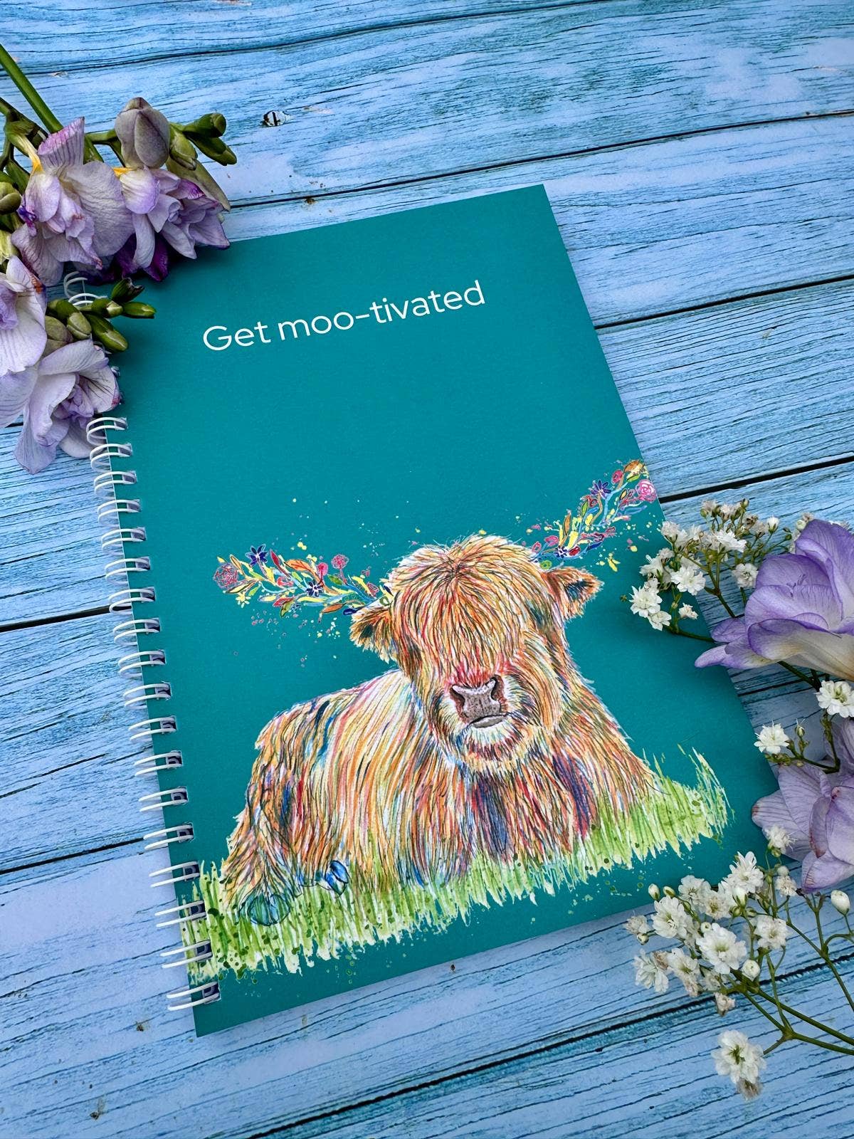 Jen Winnett Eco Artist - Highland Cow Lined Eco Friendly A5 Notebook UK Made Notepad