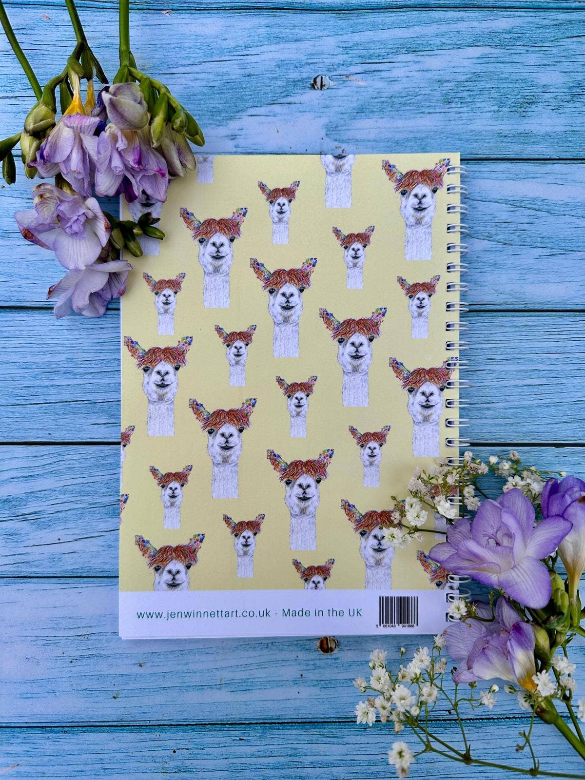 Jen Winnett Eco Artist - Llama Lined Eco Friendly A5 Notebook UK Made Cute Notepad