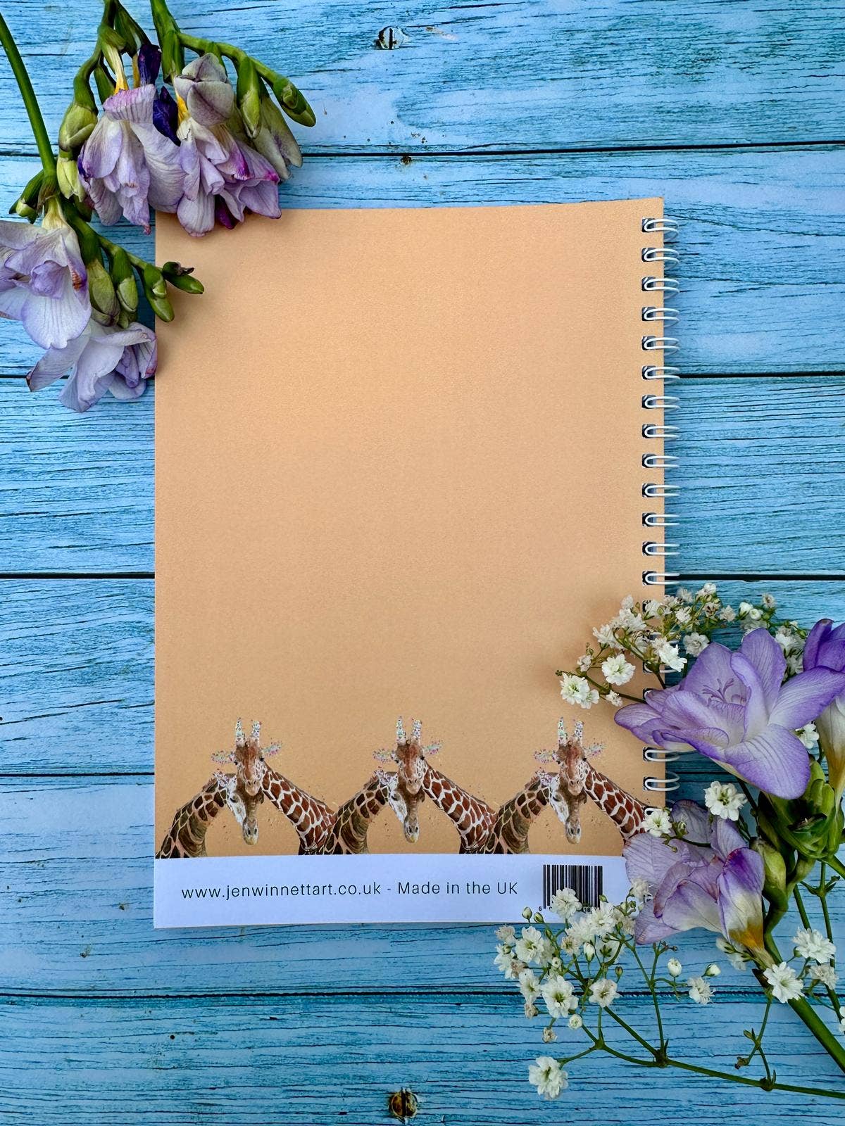 Jen Winnett Eco Artist - Giraffe Lined Eco Friendly A5 Notebook UK Made Cute Notepad