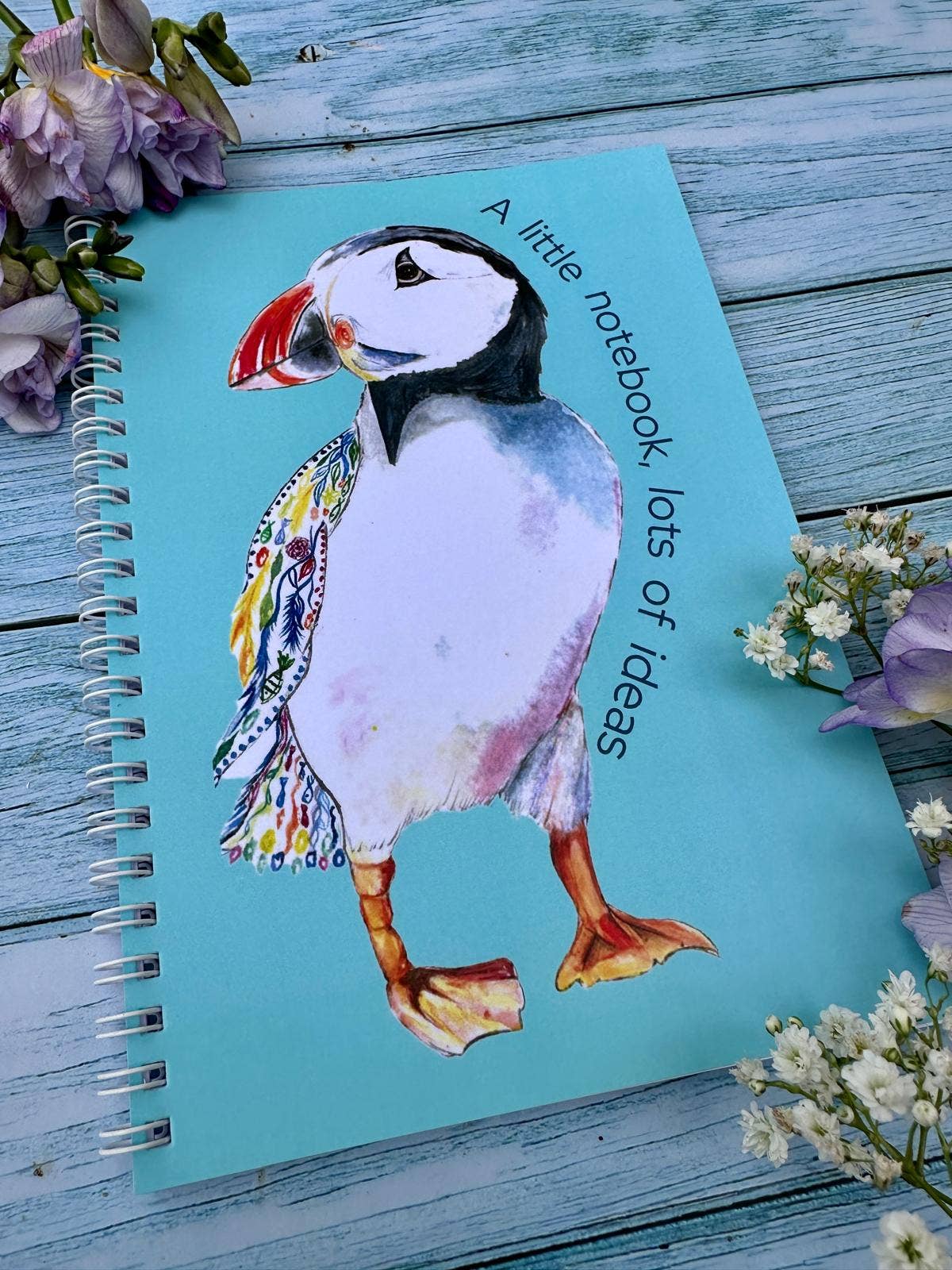 Jen Winnett Eco Artist - Puffin Lined Eco Friendly A5 Notebook UK Made Cute Notepad