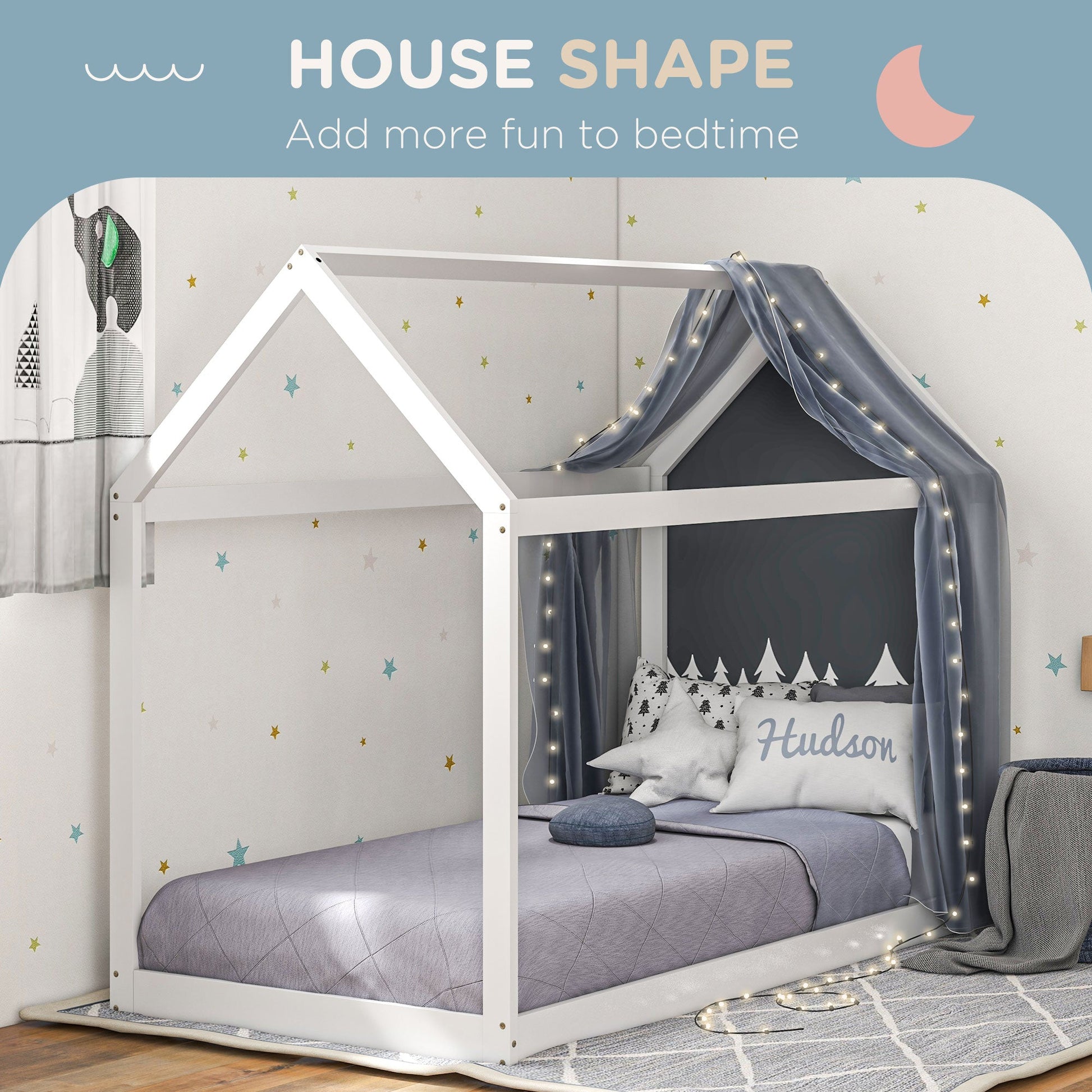 Single House-Shaped Wooden Bed Frame for 90 x 190 cm Mattress - White-3