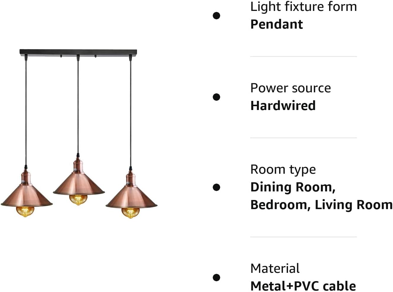 3 Head Vintage Industrial Hanging Metal Pendant Light Fixture~5299-1