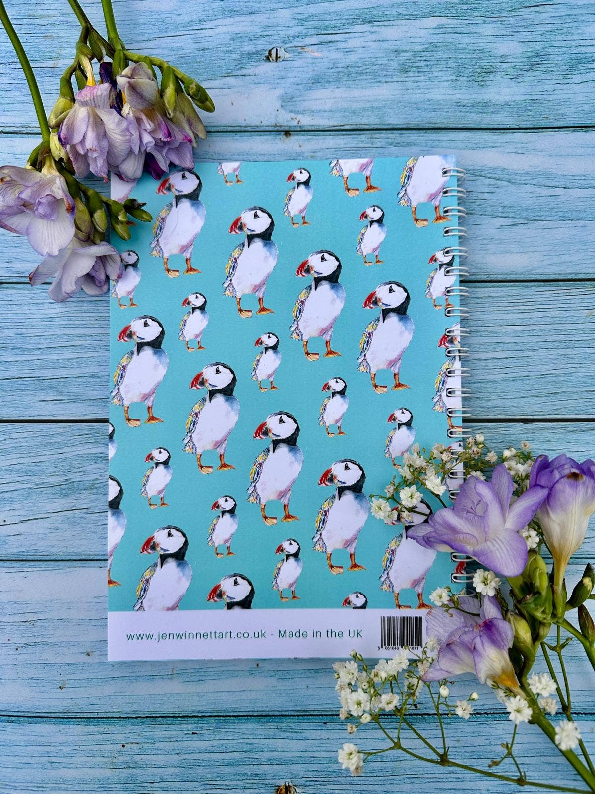 Jen Winnett Eco Artist - Puffin Lined Eco Friendly A5 Notebook UK Made Cute Notepad