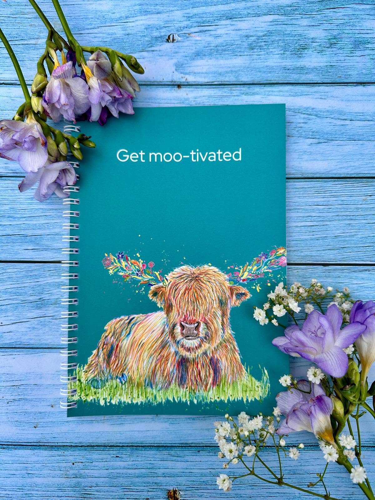 Jen Winnett Eco Artist - Highland Cow Lined Eco Friendly A5 Notebook UK Made Notepad
