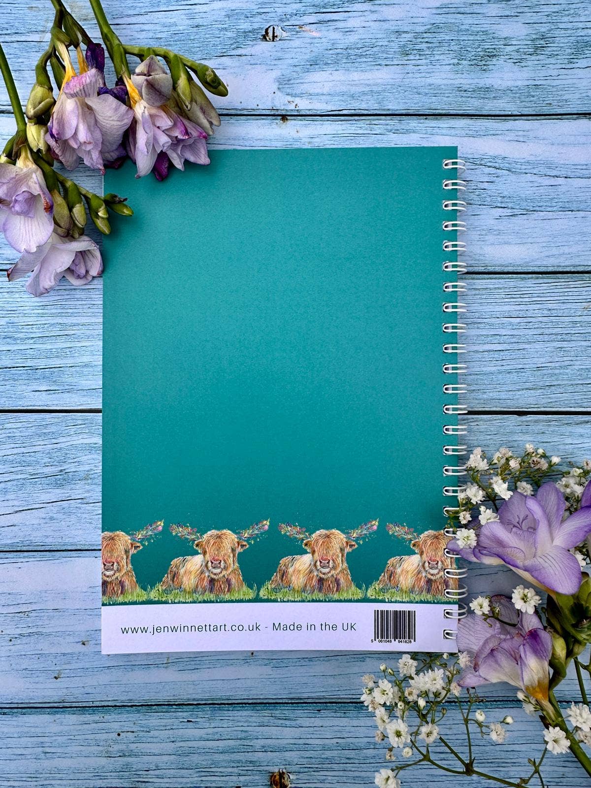 Jen Winnett Eco Artist - Highland Cow Lined Eco Friendly A5 Notebook UK Made Notepad