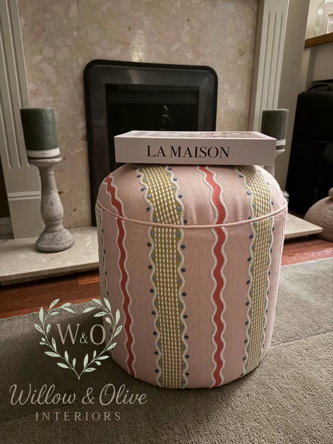 The Paddington Round Footstool / Pouffe in Ticking Stripe