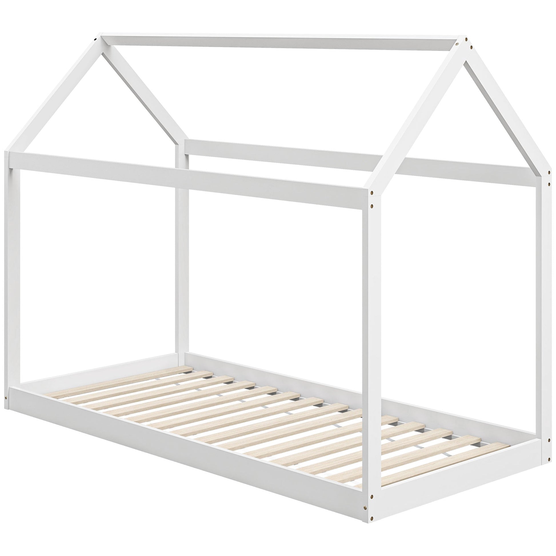 Single House-Shaped Wooden Bed Frame for 90 x 190 cm Mattress - White-0