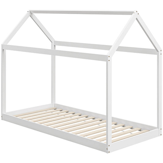 Single House-Shaped Wooden Bed Frame for 90 x 190 cm Mattress - White-0