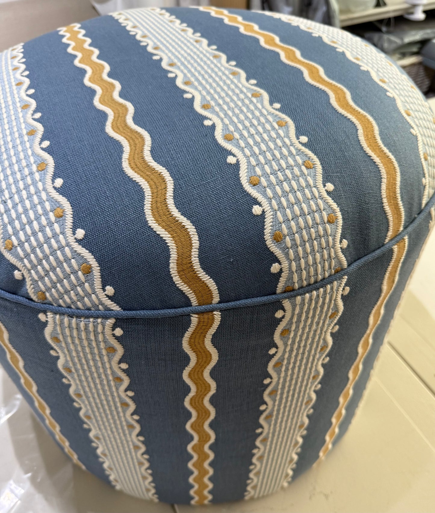 The Paddington Round Footstool/pouffe in Hermia Embroidered
