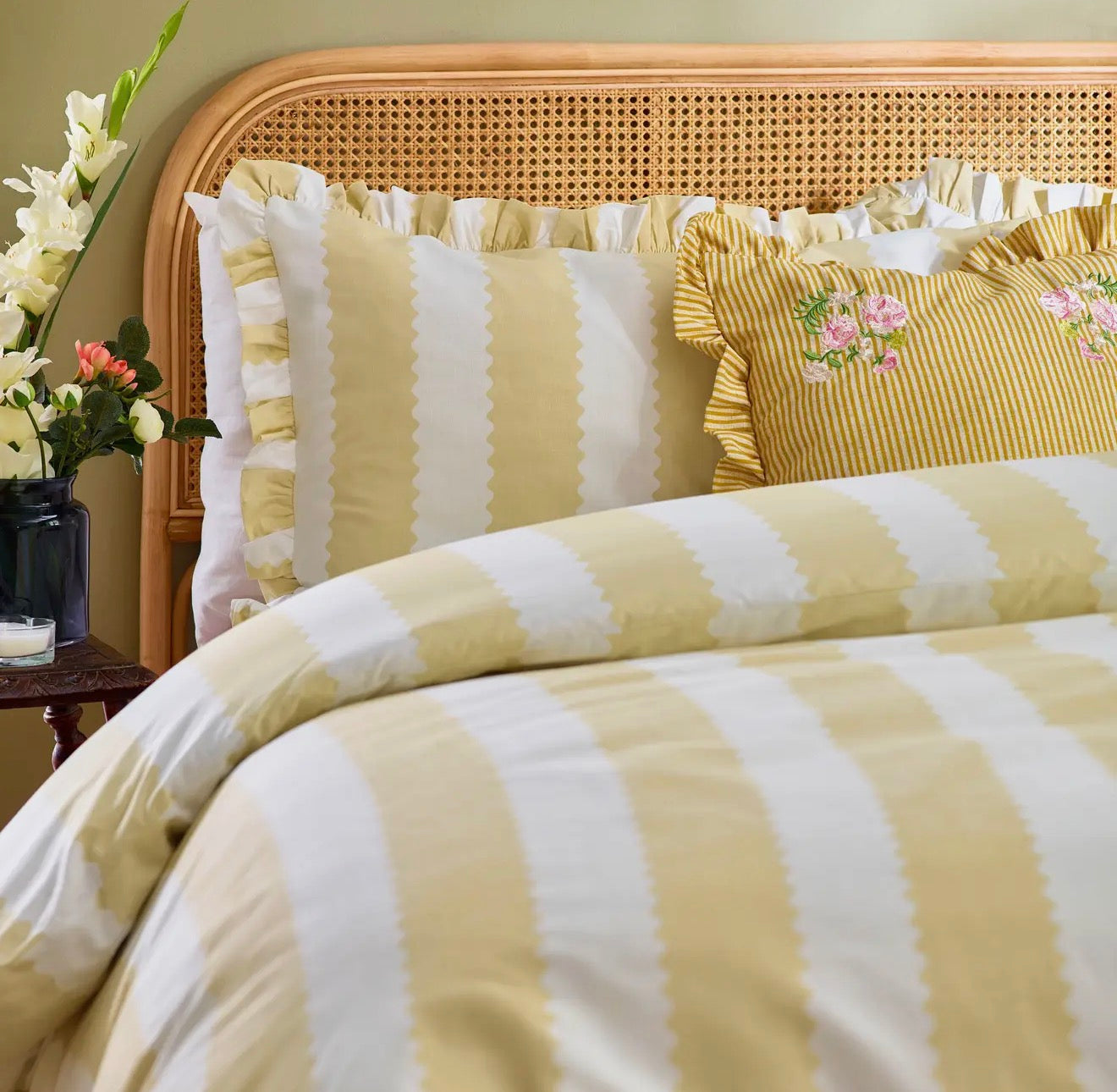 Birdie Stripe Ruffle Pillowcase Pair