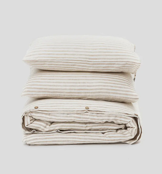 The Pantry Striped Natural Linen Duvet Cover Set