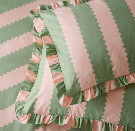 Birdie Stripe Ruffle Pillowcase Pair