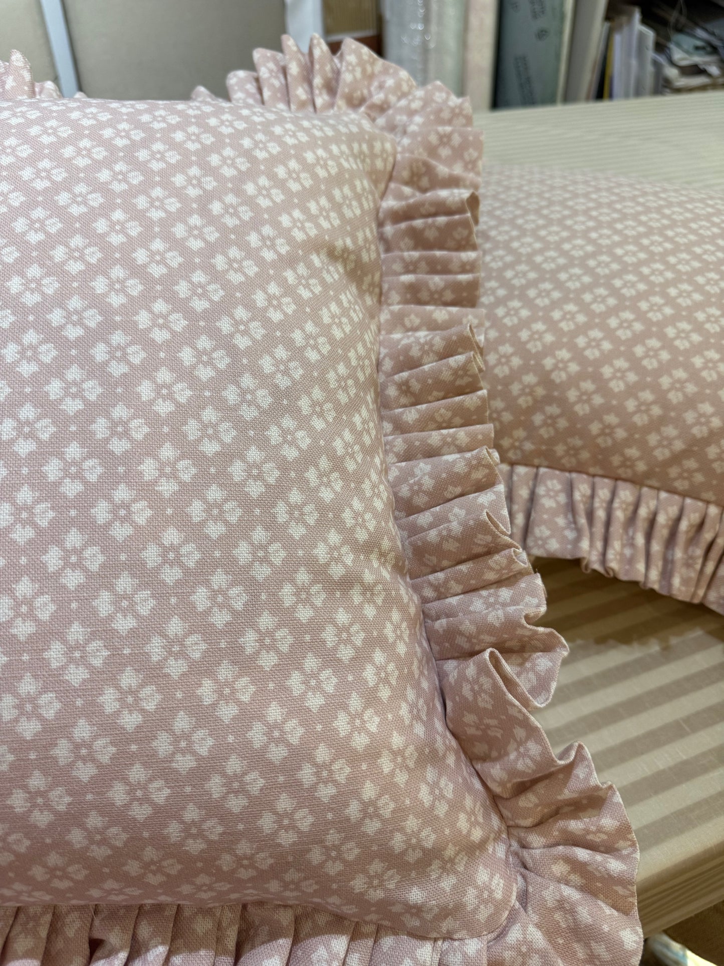 Annabelle Frilly Linen Cushion, Vintage Pink