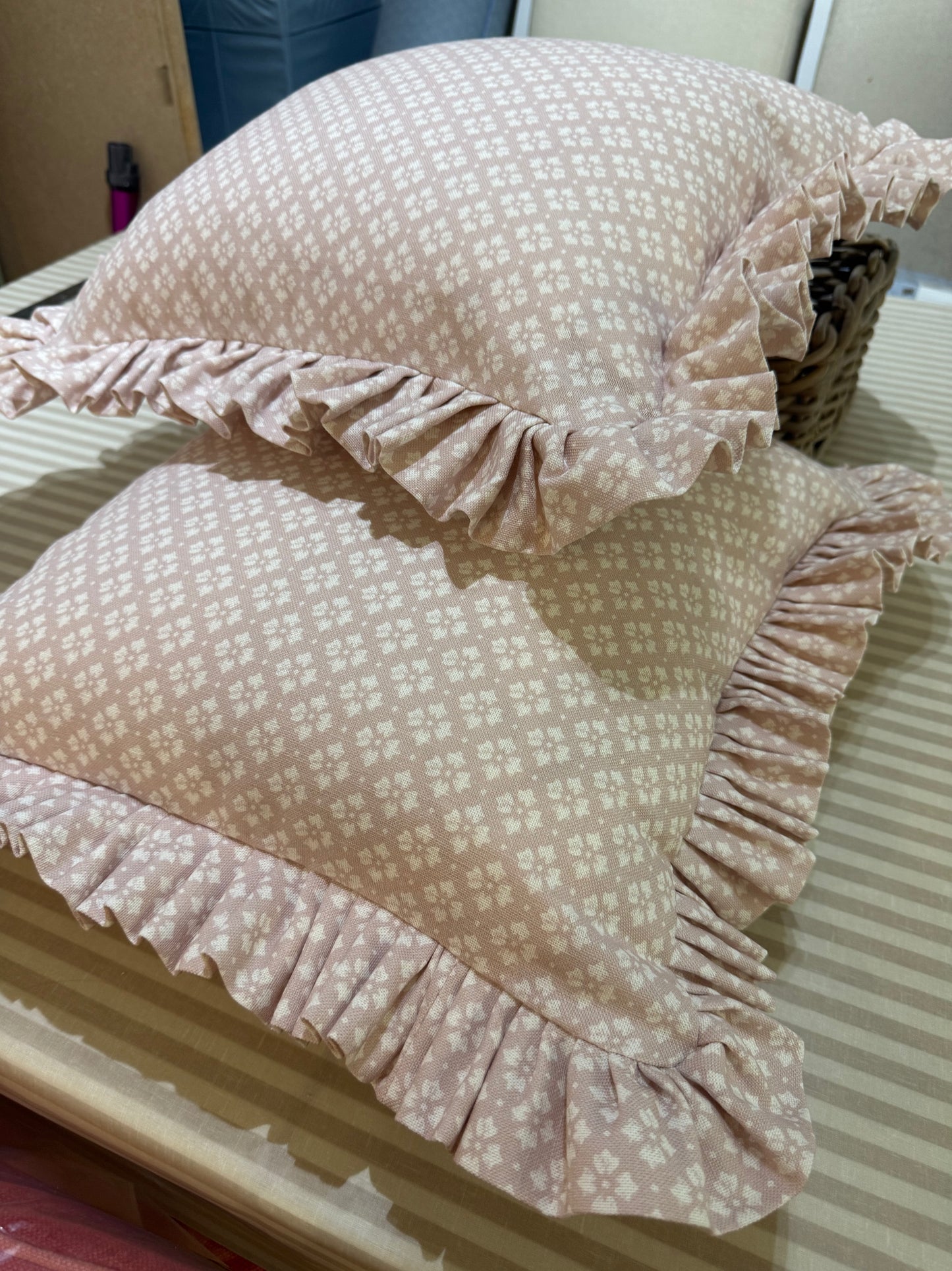 Annabelle Frilly Linen Cushion, Vintage Pink