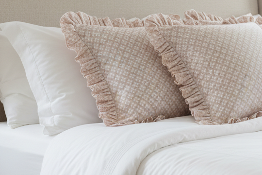 Annabelle Frilly Linen Cushion, Vintage Pink