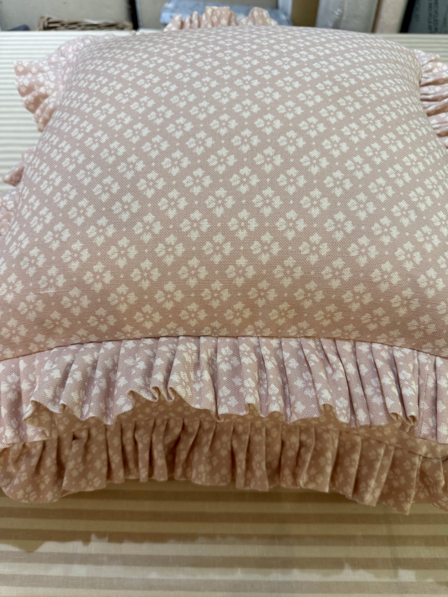 Annabelle Frilly Linen Cushion, Vintage Pink