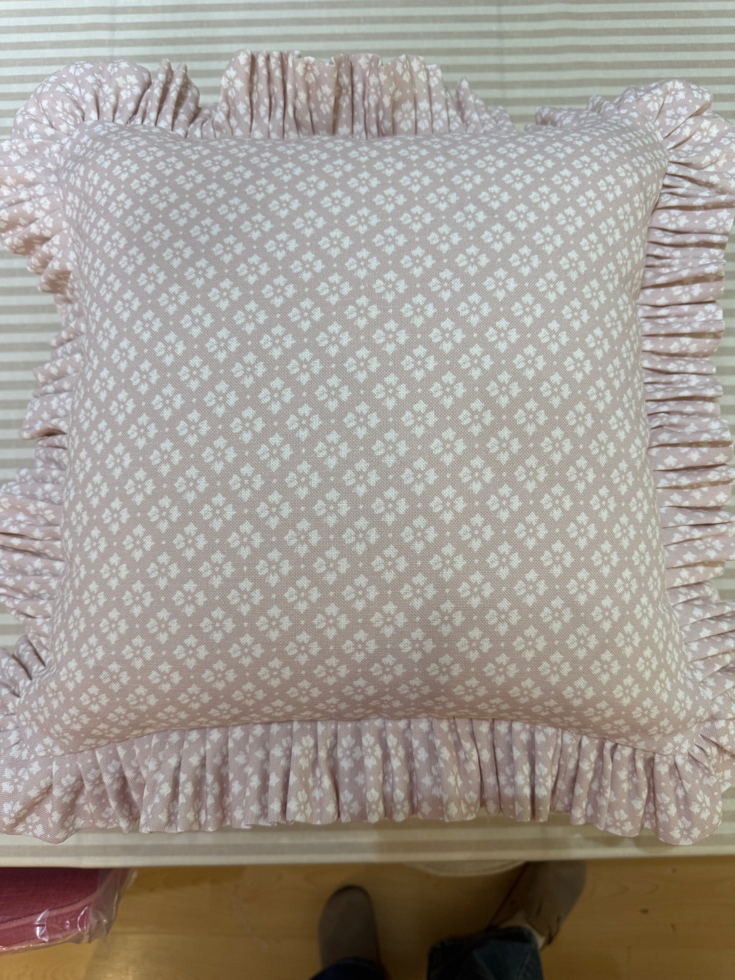 Annabelle Frilly Linen Cushion, Vintage Pink