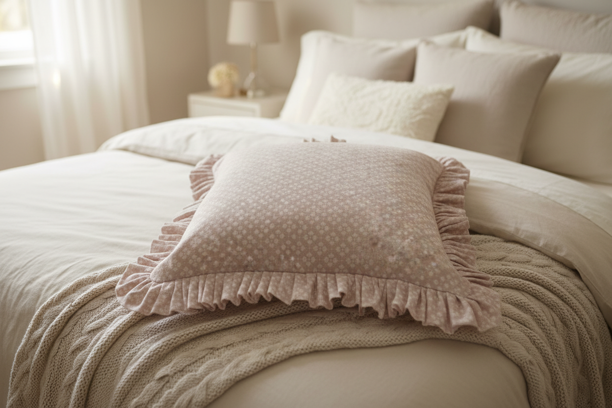 Annabelle Frilly Linen Cushion, Vintage Pink