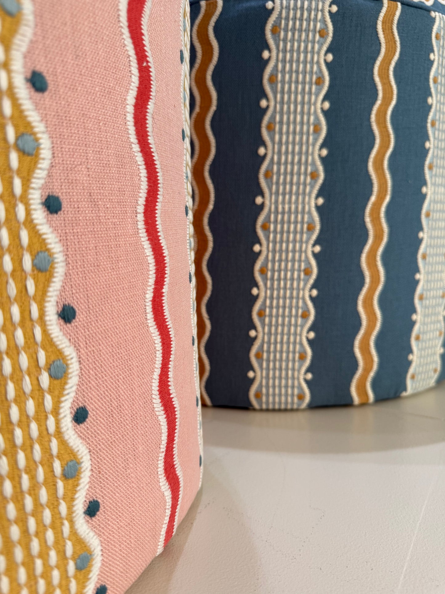 The Paddington Round Footstool/pouffe in Hermia Embroidered