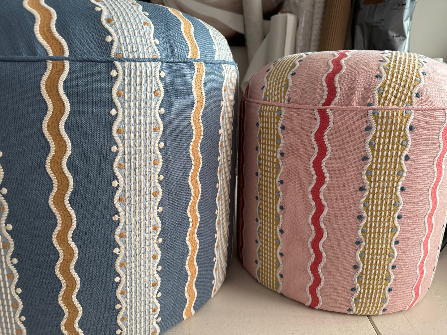 The Paddington Round Footstool/pouffe in Hermia Embroidered
