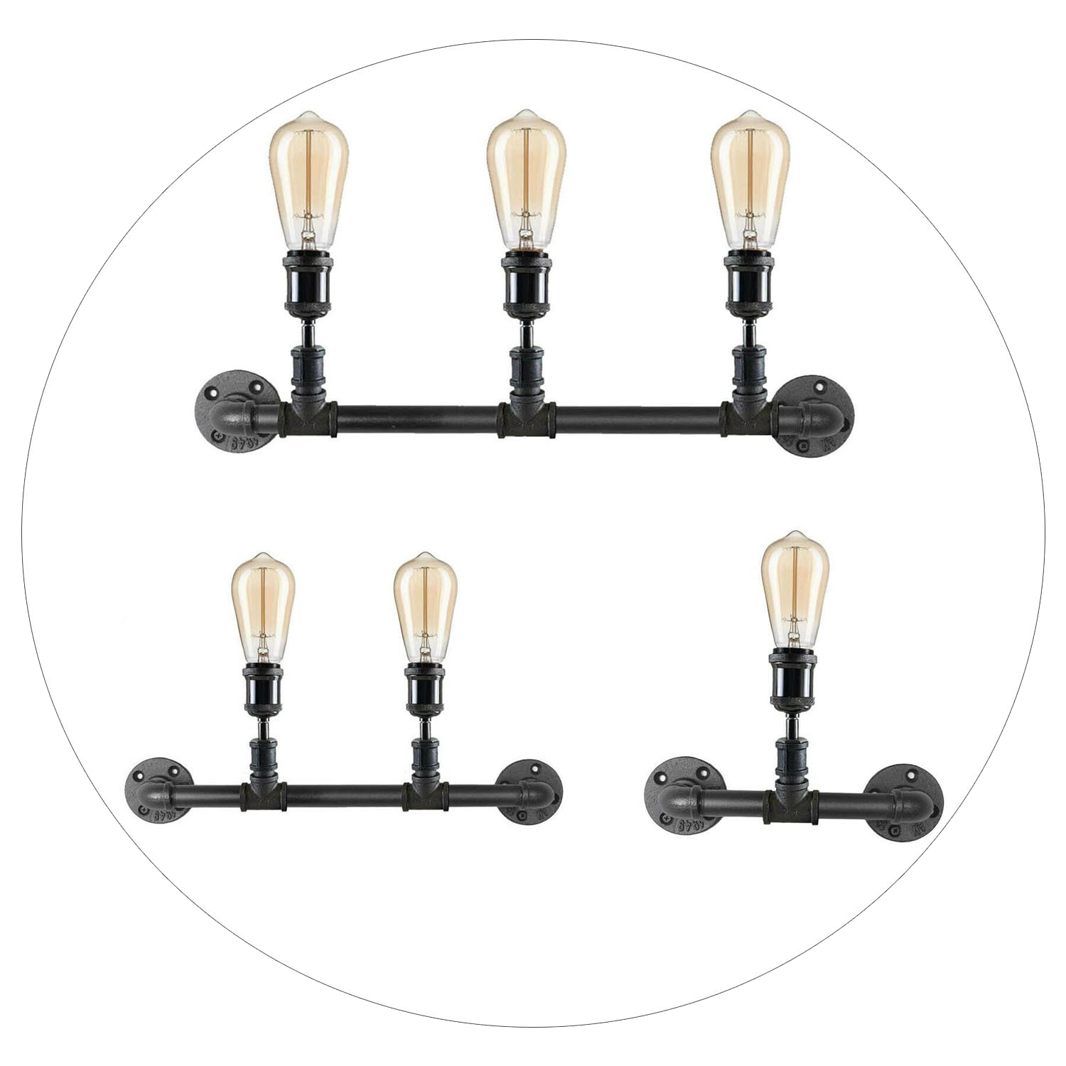 Vintage Industrial Pipe Light Rustic Wall Steampunk Metal Wall Light kits~1243-1