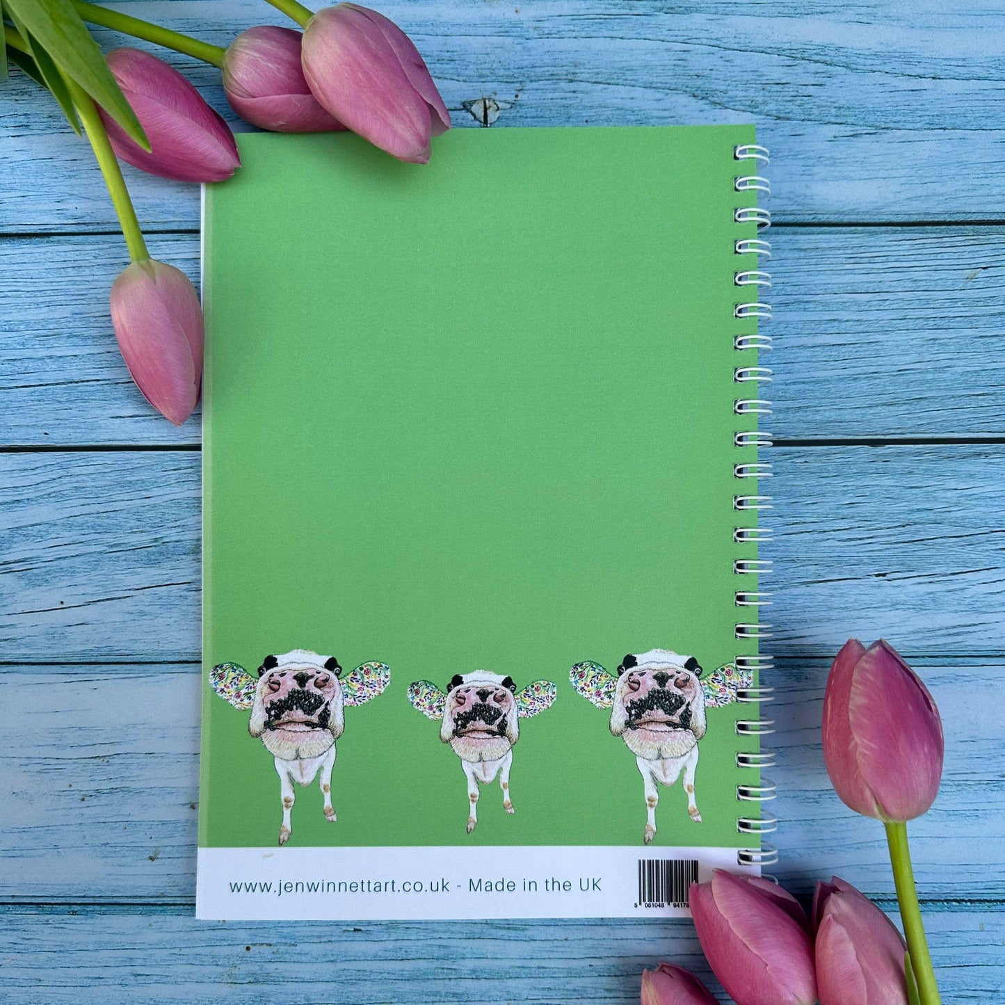 Jen Winnett Eco Artist - Dairy Cow Lined Eco Friendly A5 Notebook UK Made Notepad