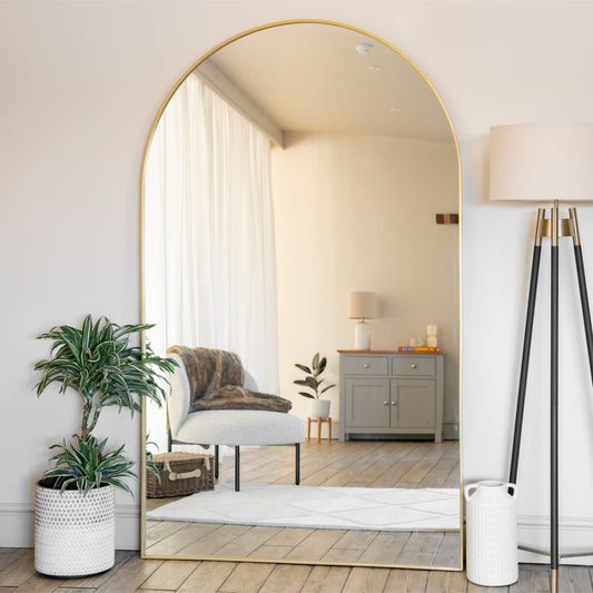 Akiko - Full Length Gold Metal Arched Mirror - 180cm x 105cm-0