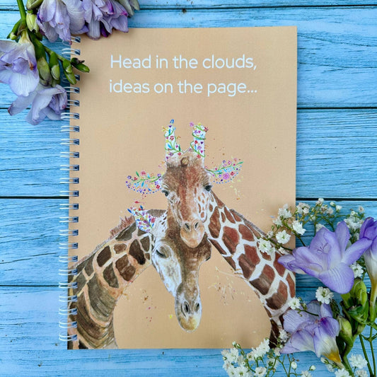 Jen Winnett Eco Artist - Giraffe Lined Eco Friendly A5 Notebook UK Made Cute Notepad