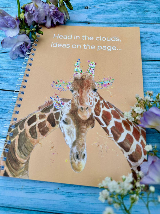 Jen Winnett Eco Artist - Giraffe Lined Eco Friendly A5 Notebook UK Made Cute Notepad