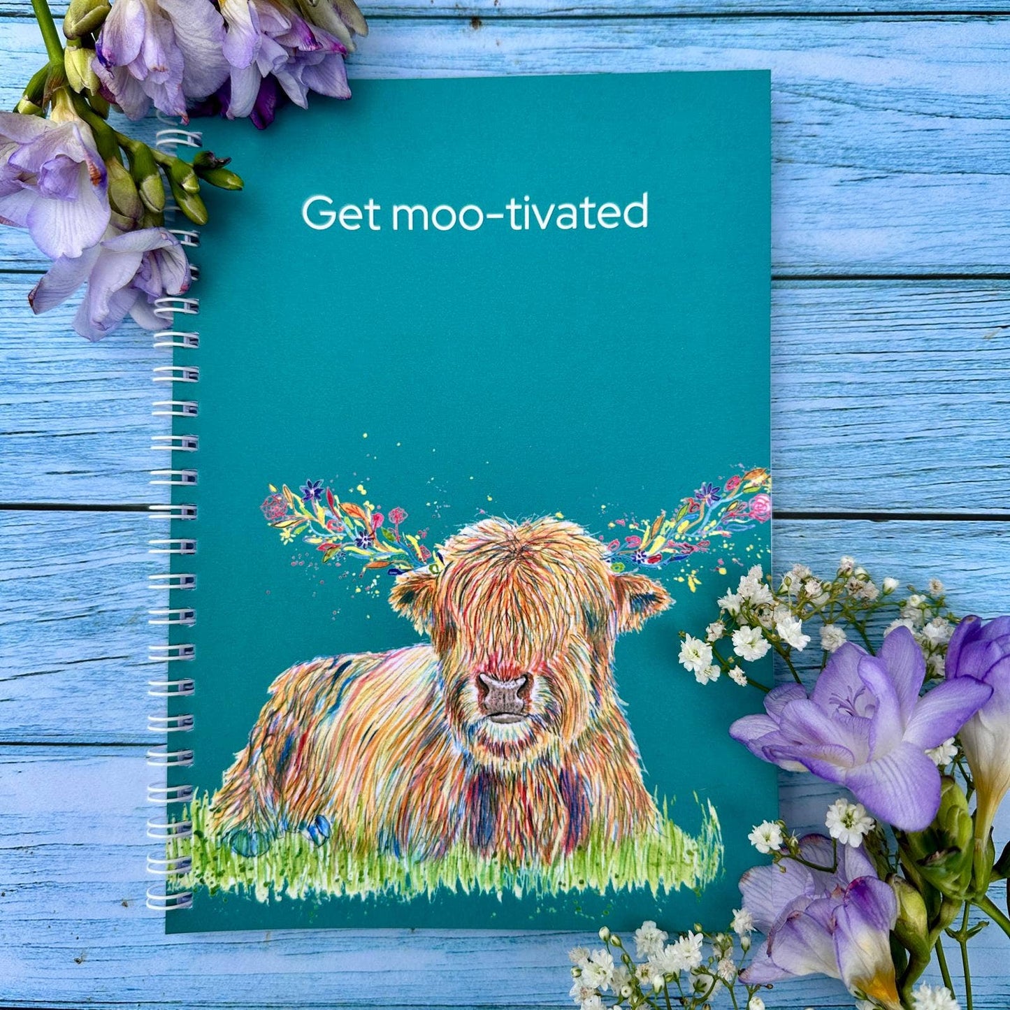 Jen Winnett Eco Artist - Highland Cow Lined Eco Friendly A5 Notebook UK Made Notepad