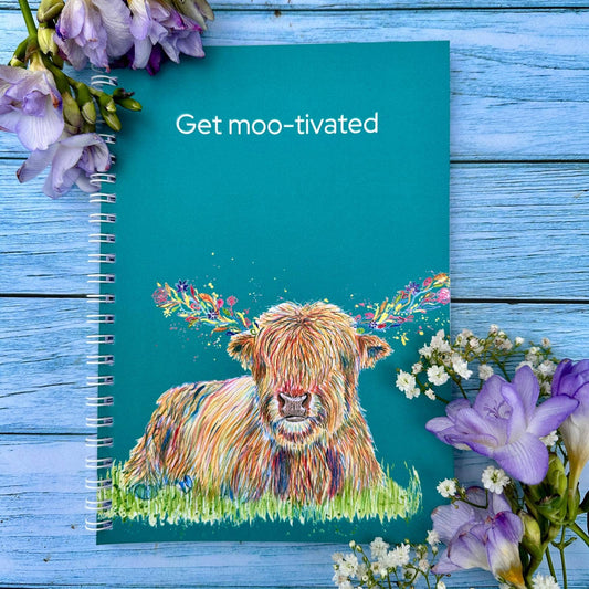 Jen Winnett Eco Artist - Highland Cow Lined Eco Friendly A5 Notebook UK Made Notepad