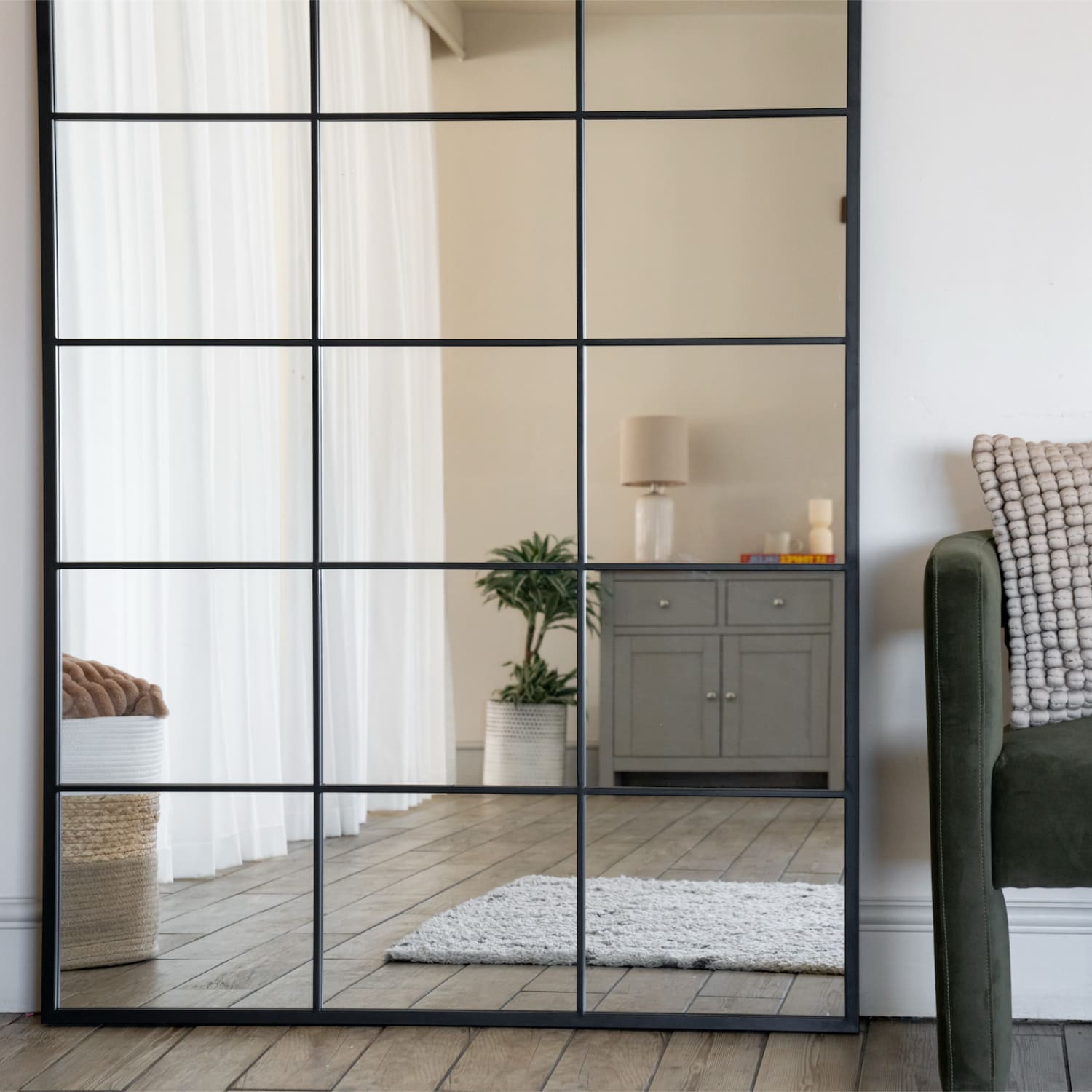 Kyō - Full Length Black Metal Rectangle Lattice Grid Mirror - 180cm x 105cm-3