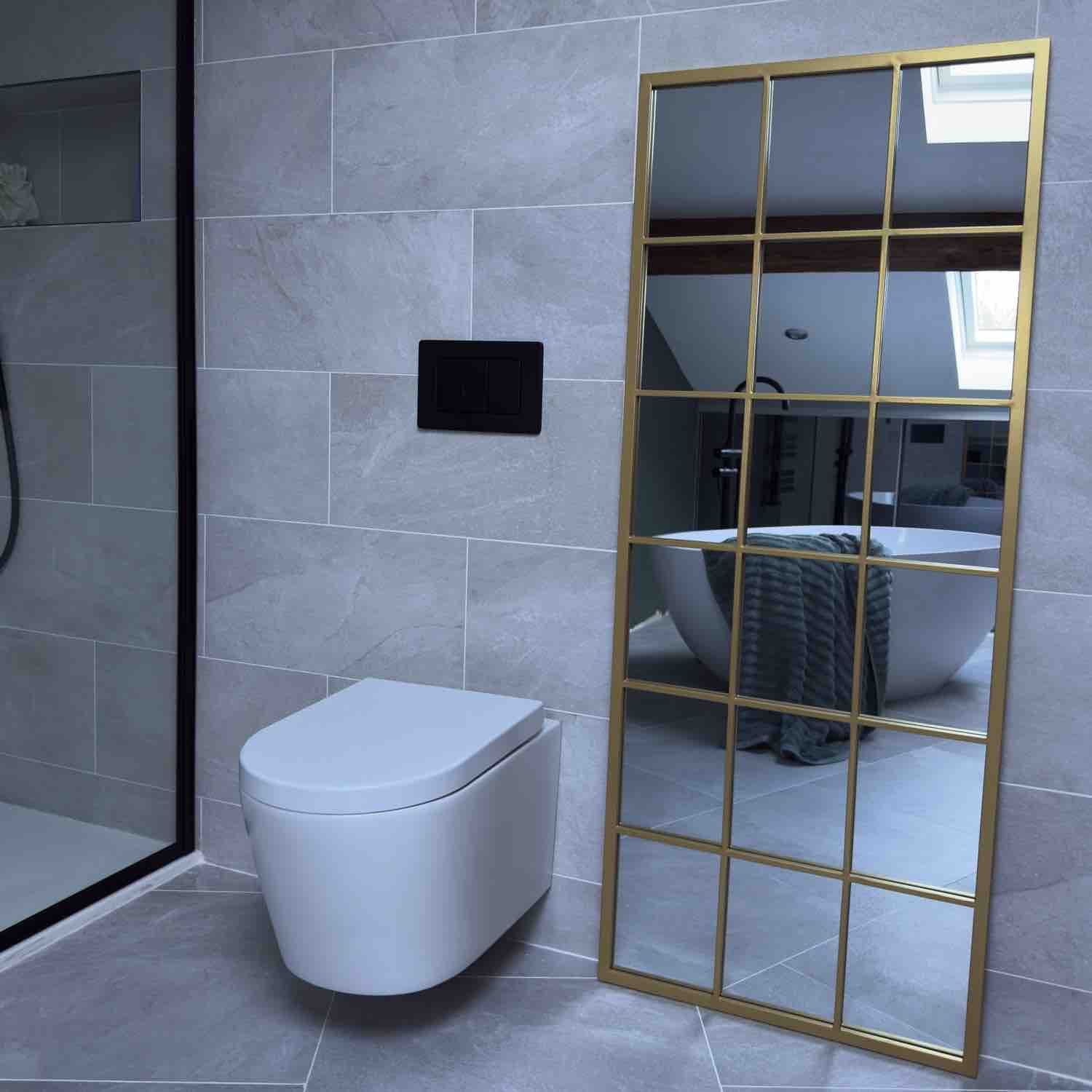 Kyō - Full Length Gold Metal Rectangle Lattice Grid Mirror - 150cm x 60cm-3