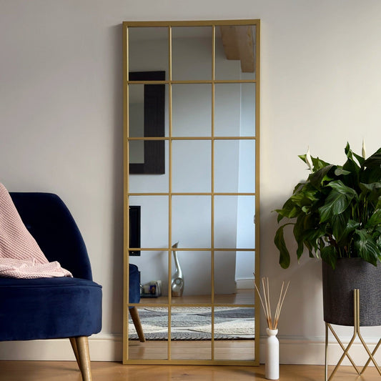 Kyō - Full Length Gold Metal Rectangle Lattice Grid Mirror - 150cm x 60cm-0