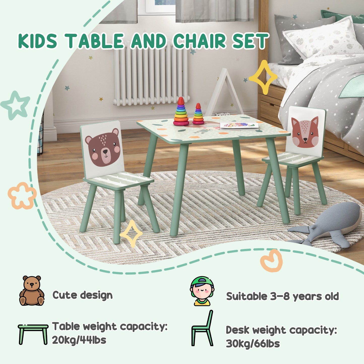 Kids Table and Chair Set and Kids Easel with Paper Roll, Storage Baskets, Kids Activity Furniture Set, Green-4